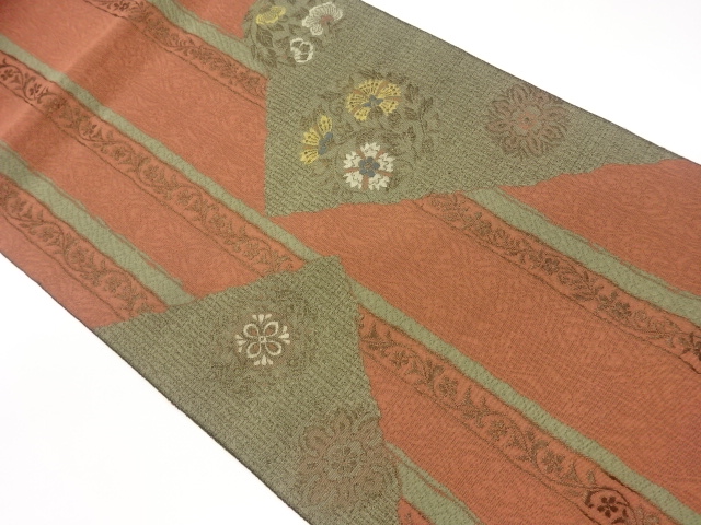 JAPANESE NAGOYA OBI / CHIKUZEN HAKATA / WOVEN FLORAL PLANTS